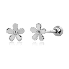 Meissa Floral Screw Back Stud Earrings for Girls Women Kids 925 Sterling Silver Hypoallergenic Ball Back Earrings Gold Rose Gold Plated Piercing Earrings, Silver