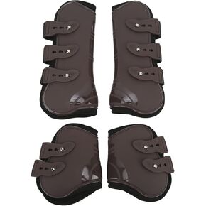 Horse Boots for Front and Hind Legs, 4Pcs PU Horses Tendon Fetlock Brace Guard Boots, Protective Horse Leg Wraps for Riding, Shock Absorbing, Jumping, Horse Gears(M)