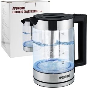 Electric Kettle for Boiling Water 1.8L Tea Kettle with Infuser, Borosilicate Glass Water Boiler with LED Light, Automatic Shut Off, Boil-Dry Protection, Cordless Serving & BPA Free