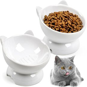 Cat Bowls for Indoor Cats,Elevated Cat Food Bowls for Food and Water,Ceramic Whisker Fatigue Cat Bowls Anti Vomiting Pet Bowls for Pet Kitty Cats Dogs(2 Pack)