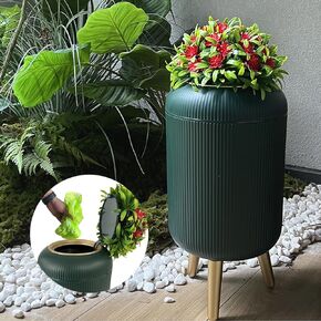 Dog Poop Trash Can Outside - 2.5 Gal Outdoor Poop Garbage Can - Small Pet Waste Container with Lid - Front Porch, Backyard, Waste Bin for Dog Poop - Plant Styled Dog Poop Bucket - Green