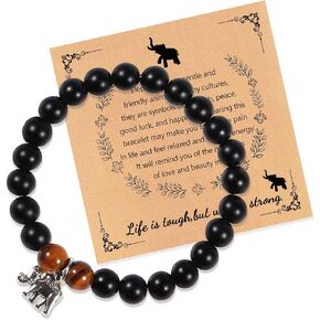 Elephant Bracelet,Elephant Gifts for Women,Personalized Inspirational Bracelets Natural Stone Beaded Bracelets for Women Teen Girls (black) in Kuwait