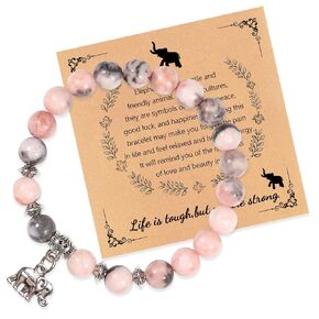 Elephant Bracelet,Elephant Gifts for Women,Personalized Inspirational Bracelets Natural Stone Beaded Bracelets for Women Teen Girls (black)
