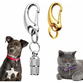 2 Pack Dog Tag Clips, Pet Tag Quick Clip with Anti-Lost Pet ID Tags Barrel Tube, Stainless Steel Easy Change Pet ID Tag Holder for Dog Cat Collars Harnesses, Gold & Silver