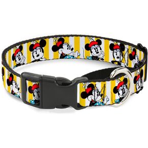 Buckle-Down Dog Collar Martingale Minnie Mouse Hat Poses Stripe Yellow White 16 to 23 Inches 1.5 Inch Wide