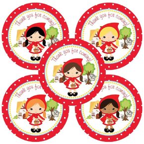 Red Riding Hood Thank You Sticker Labels for Girl Birthday Party by Adore By Nat - Favors Envelope Seal - Set of 30