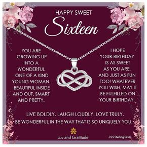 Cool Birthday Gifts for the Sweet 16 Birthday Celebrant, Sterling Silver Infinity Heart Necklace with Message Card, Luxury Gift Packaging Included with Every Order