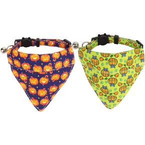 Halloween Cat Collars with Removable Bandana Bell, 2 Pack Breakaway Cat Bandana Collar Cat Halloween Collars for Cats Kittens