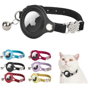 Airtag Cat Collar, Cat Collar with Bells, GPS Cat Collar, Cat Tracker Collar Leather Cat Collar for Cats, Lightweight GPS Pet Collars for Girl Boy Cats, Small Dogs, Puppies (Purple) in Kuwait