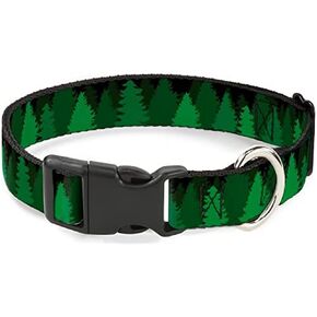 Buckle-Down Plastic Clip Collar - Pine Tree Silhouettes Black/Greens - 1/2" Wide - Fits 9-15" Neck - Large
