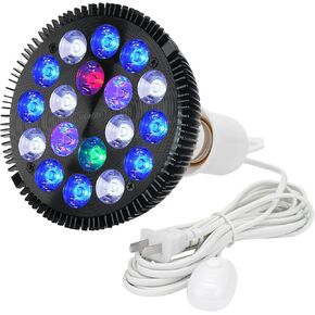 LED Aquarium Lights Bulb 18W Saltwater Fish Tank Light Full Spectrum Aquatic Plants Grow Lamp Refugium Light with UV Blue White Red Green LEDs Reef Lights for Coral Marine Algae Turtle Habitat