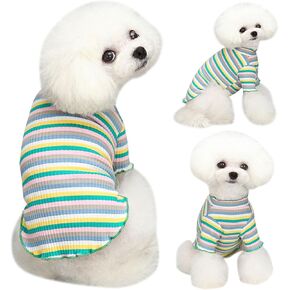 Small Medium Dog Clothes Rainbow Striped Dog Shirts Stretchable Long Sleeve Cat T-Shirt Pet Outfits for Chihuahua Yorkie Teddy (Yellow Edge, X-Large)