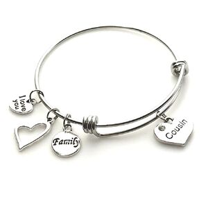 Cousin Charm Bracelet Family Gift Stainless Steel Expandable Bangle