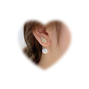 Boho Pearl Drop Earrings for Teen Girls Crystal Leaf Jacket Earrings Gold Leaf Stud Earrings Pearl Wedding Earrings Front Back Earrings Jewelry for Women Gifts