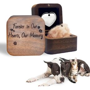 Personalized Pet Memorial Gifts for Loss of Dog or Cat, Pet Hair Keepsake Box, Walnut Wood Dog Memorial Gift Suitable for Dog Tags, Cat Memorial Gifts, Pet Loss Sympathy Gift, Dog Ashes Keepsake