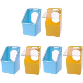 6Pcs Bird Feeder Water Dispenser for Cage Parakeet Bird,Plastic Food Feeding Box Pet Cage Accessories Food Holder for Small Birds Parrots Cockatiel Budgies(Blue+Yellow)
