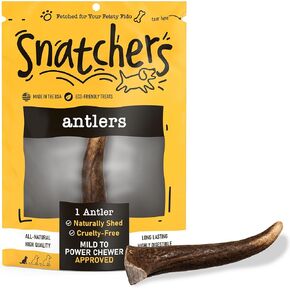 Snatchers Elk Antlers for Dogs – Long Lasting Dog Chews and Dog Toys for Aggressive Chewers, Naturally Shed Deer Antlers for Dogs Processed in The USA, No Additives (Small, 1 Count)