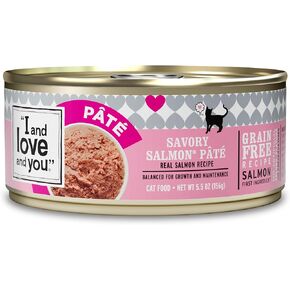 I AND LOVE AND YOU Wet Cat Food - Savory Salmon Pâté - Salmon Recipe, Grain Free, Filler Free, 5.5oz Pack of 12 Cans