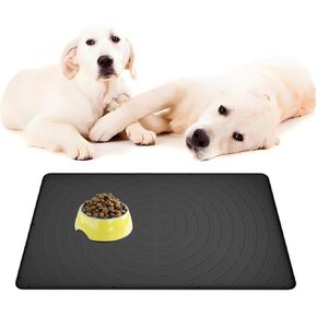 Pet Feeding Mat for Floors Waterproof,Rubber Pet Placemats with Raised Edge for Food and Water Bowl,Dog Cat Rug Mats with High Lips,Large Plastic Tray for Dog Crate Cage Boot Shoe (Grey, Extra Large)