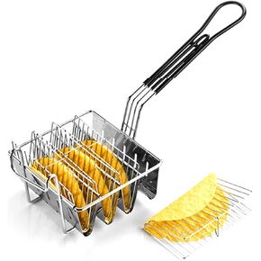 FAMKIT Taco Fryer Basket 4 Shells, Detachable Handle Taco Shell Fry Basket, Holds 4 Shells Deep Fryer Taco Holder Basket Cooking Tool for Kitchen Milk Tea Shop Fried Chichen Shop