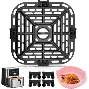 Air fryer Grill Pan for Instant Pot Vortex Plus 6 in 1 4 Quart Air Fryer Oven, 7.3''×7.3'' Square Food Grade Air Fryer Replacement Parts Grill Plate Crisper Plate Accessories Tray Rack