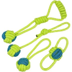 Tater's Choice 4pc Rope Toy Set, Durable Cotton Knotted Woven Pet Dog Toy Rope Set for Small to Medium Dogs, Eco-Friendly Cotton Rope Toys