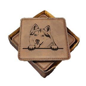 German Shepherd Peek-a-Boo Coasters - Handmade Coasters Set of 6 - Engraved Barware Decorations - Leather Bar Decor - Man Cave Father's Day Present