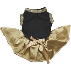 Petitebella Plain Black Shirt Gold Tutu Puppy Dog Dress (Black, Small)