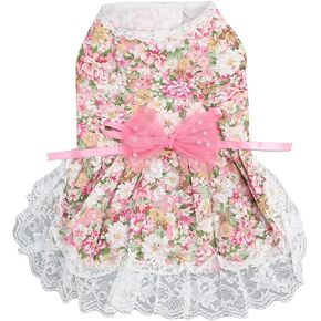 Dog Bowknot Floral Dress, Soft Cute Stylish Dog Princess Dress Cat Sweet Dress for Small Pets Dogs Puppy Cats (S)