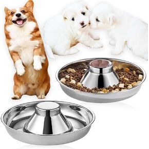 2 Pack Stainless Steel Puppy Bowls - 10 Inch Puppy Feeders Slow Pet Dog Feeding Bowls for Multiple Puppies - Food and Water Bowl for Small Dogs, Cat