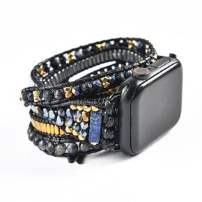 YGLINE Handmade Crystal Watch Band Compatible with Smartwatch Bracelet band 38mm 40mm 41mm, Boho Watch Strap Replacement (38-41mm, black)