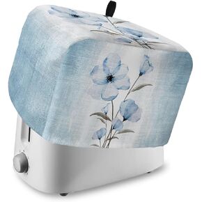 Toaster Cover 2 Slice, Blue Poppy Flower Ink Gradient Vintage Texture Bread Maker Cover Toaster Dust Cover with Pockets, Dust-Proof Cover for Kitchen Small Appliance 12x7.5x8in