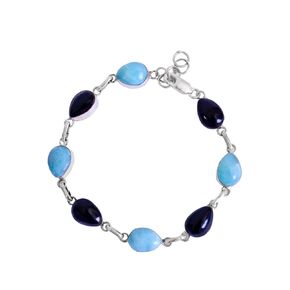 Bracelet, 925 silver bangle with natural larimar drops and black coral, 8 inches in length. Premium handmade bracelet.