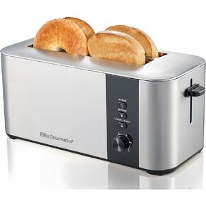 Elite Gourmet ECT3401 Long Slot 4 Slice Toaster, 1.5" Slot Width, 6 Toast Shade Settings, Reheat, Defrost & Cancel Functions, Extra Large Slots for Bagels, Waffles, Artisan Breads, Stainless Steel