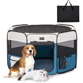 PETSFIT Dog Playpen, Portable Pet Playpen, 45.5" Dia Dog Playpen Indoor/Outdoor - Ideal for Cats,Dogs&Small Animals-Removable Zipper Mesh Top Cover& Leakproof Bottom
