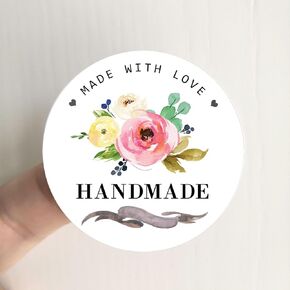 Handmade with Love Stickers - 120pcs Set of Craft Labels and Packaging Stickers (Handmade)