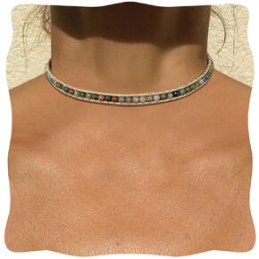 Turquoise Necklace for Women, Western Choker Necklace with Dark Brown Cord, Adjustable Turquoise Bead Bracelet for Men