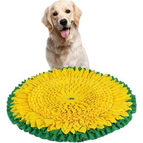 FY FIBER HOUSE Pet Snuffle Mat للكلاب الصغيرة الكبيرة (26 بوصة × 26 بوصة)، حصيرة التغذية تشجع مهارات البحث عن الطعام الطبيعية، وتخفيف التوتر، وموزع علاج ألعاب ألغاز الكلاب، يمكن غسله في الغسالة (عباد الشمس)