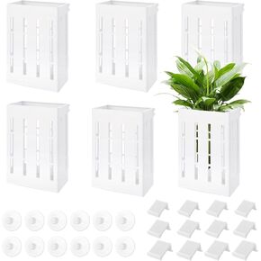 6PCS Upgraded Aquarium Plant Holder, 5.1x3.1x2.1 Inch White Hanging Aquatic Plant Pot with 36 Hooks and 12 Suction Cups, Fish Tank Plant Holder for Living Fish Shrimp Plant Cultivation