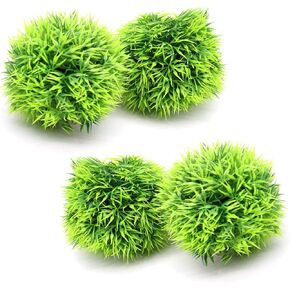4 Pack Aquarium Plastic Plants Grass Ball, Artificial Marimo Balls Green Water Plants Fish Tank Decorations