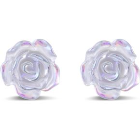 Colorful Rose Earrings 8mm Small Flower Stud Earrings for Women 925 Sterling Silver Earrings Hypoallergenic Handmade Earrings for Women Trendy in Saudi Arabia
