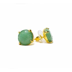 Real Natural Stones Green Aventurine Earrings Round Faceted Stud Earrings Gold-filled Genuine Gemstone - USA HANDMADE (green-aventurine)