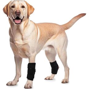ROZKITCH Dog Leg Protector for Rear Hock Joint or Front Leg Brace, 1 Pair of Dog Leg Compression Wrap Sleeve for Anti Licking Carpal Support Ankle Support Protect Injury Sprain Torn ACL CCL Black S