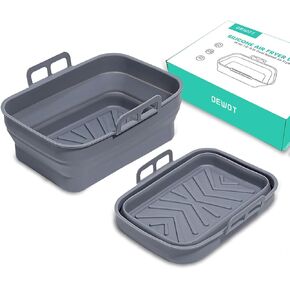 2-Pack Collapsible Air Fryer Silicone Liners for Ninja Foodi DZ201 & Other 8QT Dual Basket Air Fryer - 8.3 x 5.9 x 3.7inch Reusable Rectangular Premium Silicone Air Fryer Pot Basket Tray - 2Pcs