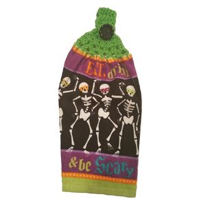 Handcrafted Spring Green Crochet Topped Eat Drink and be Scary Theme Kitchen Towel