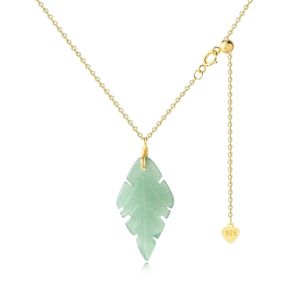 DAUMIER Green Jade Pendant Leaf Drop Necklace for Women Girls Lucky Jewelry Gold