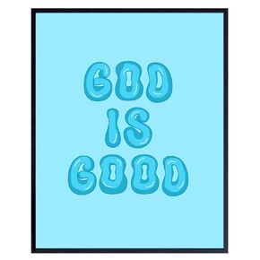 God is Good Spiritual Home Decor - Blue 70s Retro Style Religious Decorations Christian Decor - Christian Gifts for Women - Indie Room Decor - Cute Y2k Room Decor - Preppy Wall Decor - Trendy Wall Art
