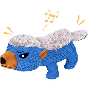 IOKHEIRA Dog Plush Toys for Aggressive Chewers, Indestructible Dog Squeaky Toys with Crinkle Paper, Durable Teething Chew Toys for Medium and Large Breed (Blue, Honey Badger)