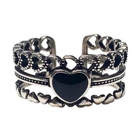 Handmade Vintage 925 Sterling Silver Black Rings for Women/Girl, Adjustable Personalized Jewelry (Black oval shape)