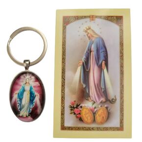 Virgin Mari Keychain Medal with prayer card, Virgin Medal Catholic, Virgin Mari for protection, Virgin Keychain amulet, Comes with prayer card in Spanish